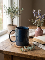 Indigo Reactive Glaze Cylindrical Coffee Mug