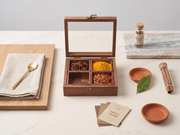 Handcrafted Sheesham Wood Storage Box with Glass Lid – 4-Compartment Organizer