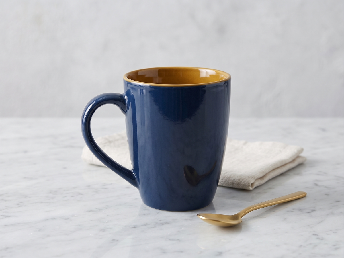 Dual-Tone Navy & Ochre Ceramic Coffee Mug