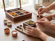 Handcrafted Sheesham Wood 9-Compartment Storage Box with Glass Lid & Removable Bowls