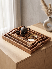 Premium Handcrafted Sheesham Wood Nesting Tray Set – Set of 3 Trays with Handles