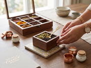 Handcrafted Sheesham Wood 9-Compartment Storage Box with Glass Lid & Removable Bowls