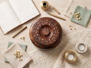 Handcrafted Sheesham Wood 4-Compartment Round Storage Box – Multi-Purpose Organizer