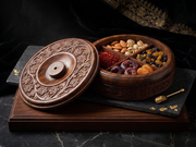 Hand-Carved Sheesham Wood 4-Compartment Round Storage Box with Floral Carving