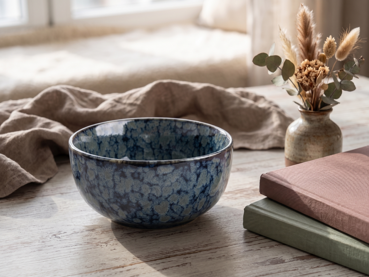 Celestial Nebula Blue Ceramic Bowl
