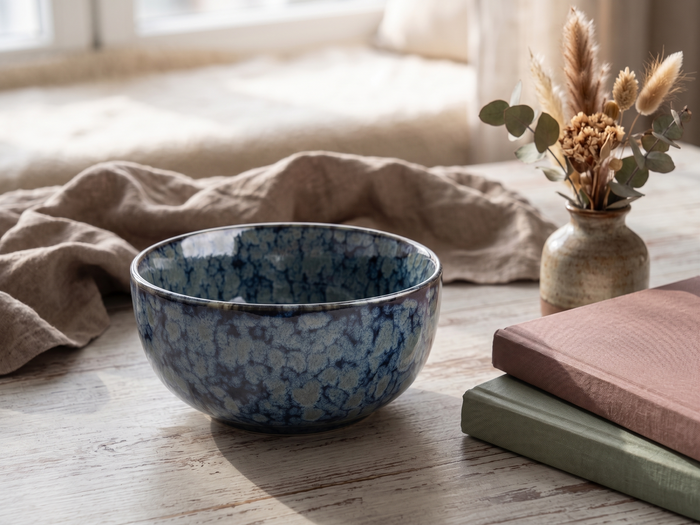 Celestial Nebula Blue Ceramic Bowl