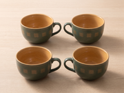 Jade Green & Ochre Geometric Ceramic Barista Cup