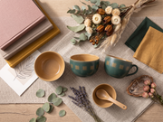 Jade Green & Ochre Geometric Ceramic Barista Cup