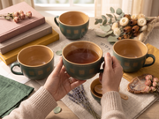 Jade Green & Ochre Geometric Ceramic Barista Cup